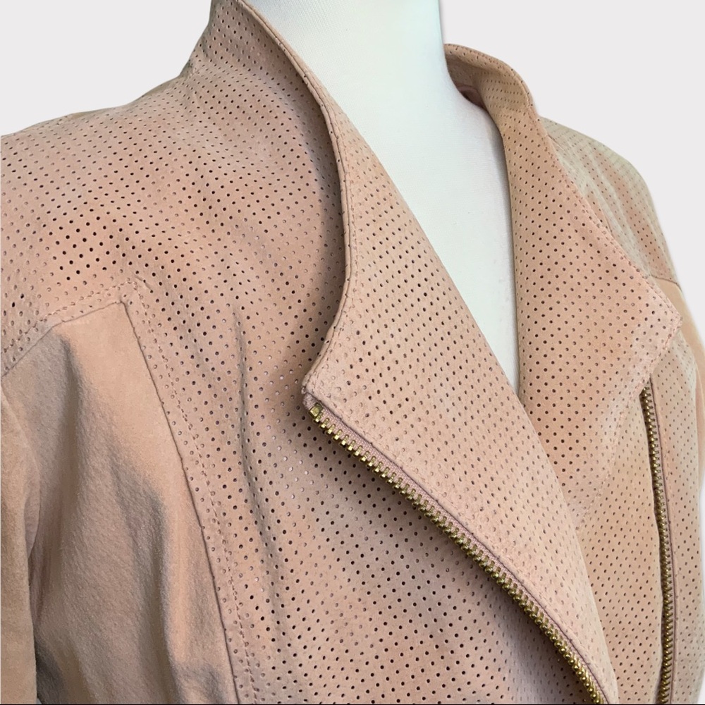 QC Collection Winter Rose Suede Motorcycle Jacket Gold Hardware Size XL